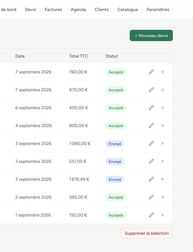 Liste des devis et factures de l'application, Paysage 54