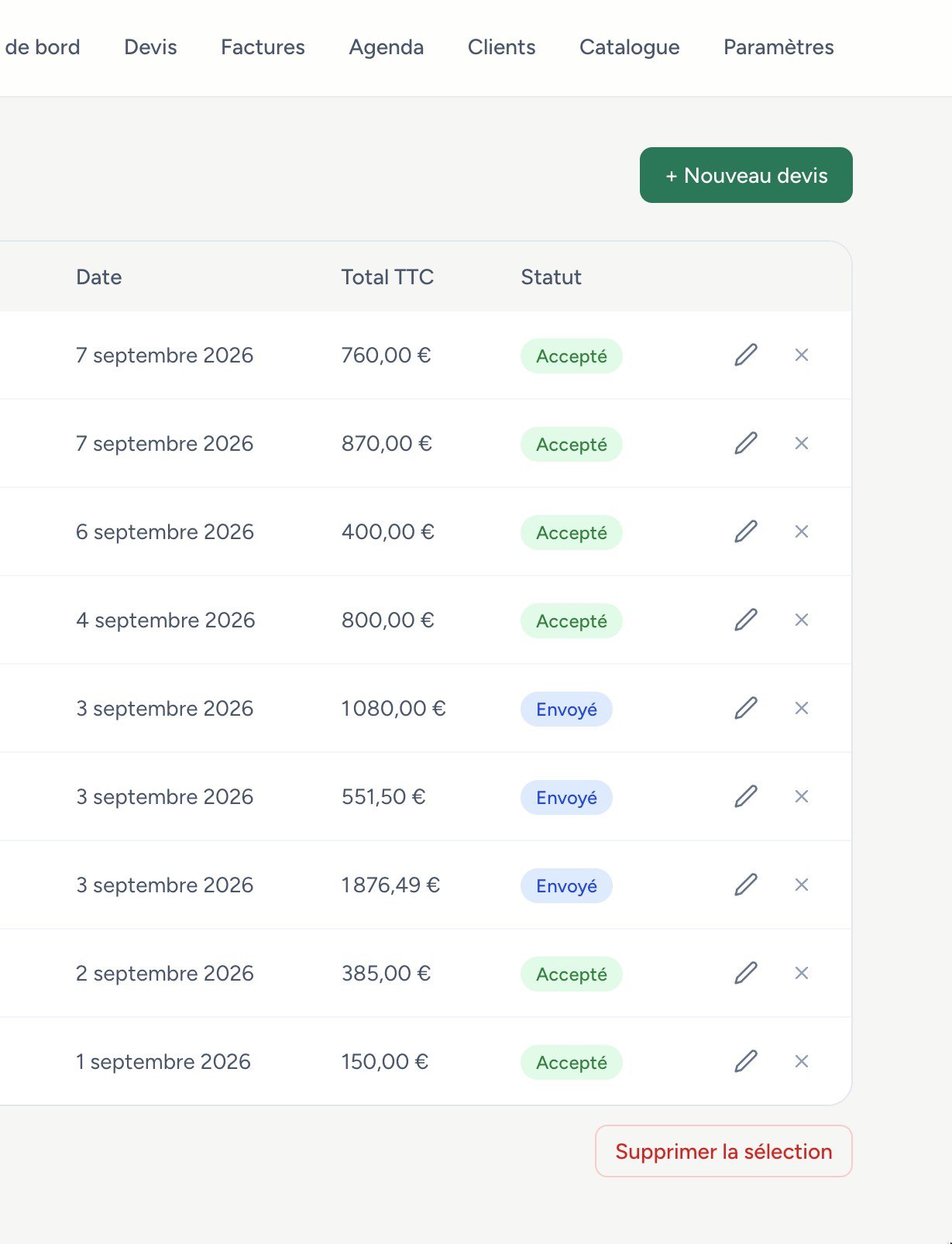 Liste des devis et factures de l'application, Paysage 54