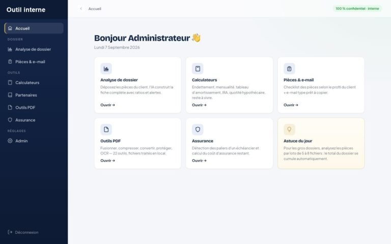 Outil interne d'analyse de dossiers : accueil