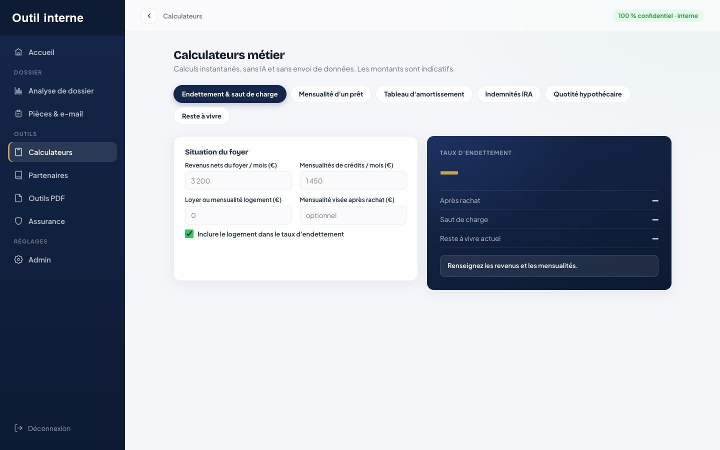 Outil interne : calculateurs métier