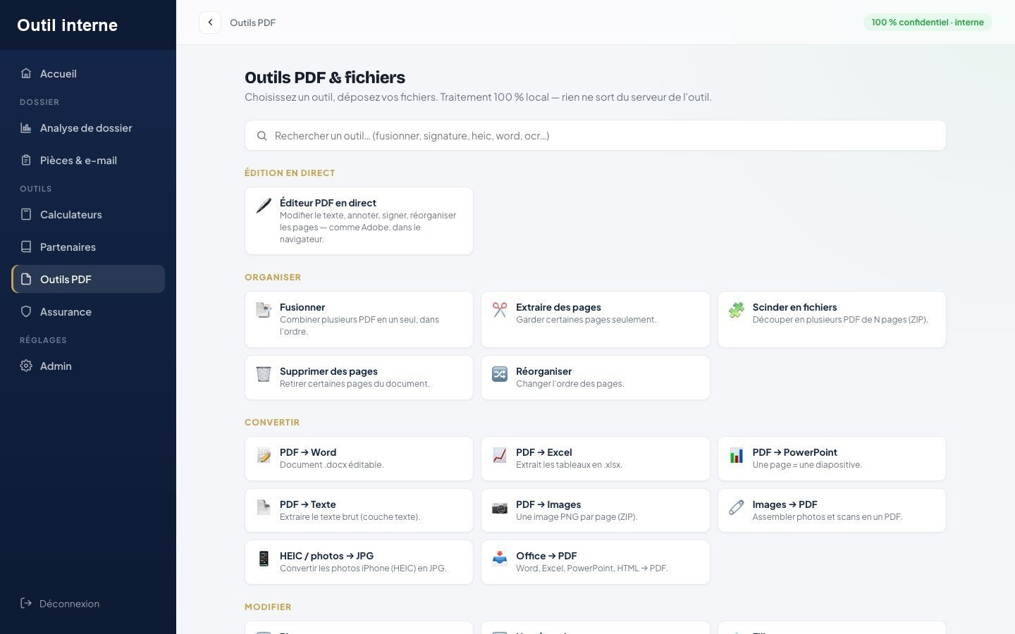 Outil interne : boîte à outils PDF